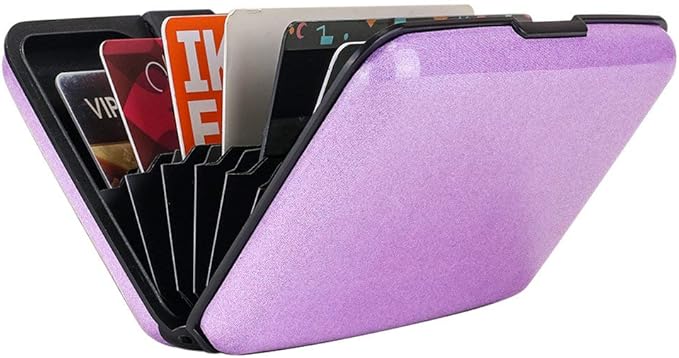 ELFISH RFID Blocking Credit Card Protector Aluminum ID Case Hard Shell Business Card Holders Metal Wallet for Men or Women (Purple)