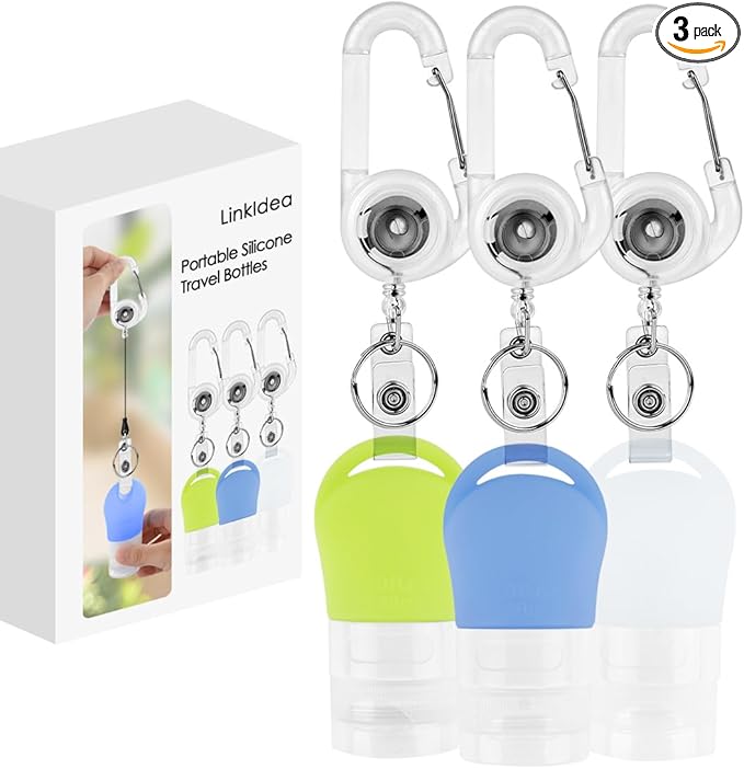 Linkidea Portable Silicone Travel Bottles Set, Empty Hand Soap Containers Refillable Container for Toiletries, Shampoo, Liquid, Cosmetic Multifunctional Bottles (1.3 oz, Pack of 3)