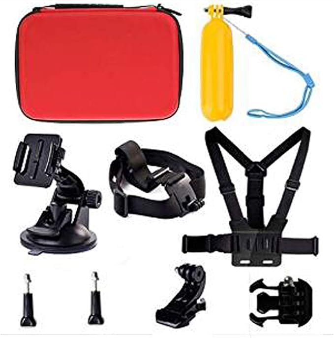 Navitech 9 in 1 Action Camera Accessory Combo Kit and Rugged Red Storage Case Compatible with Sports Cam HD Action Camera
