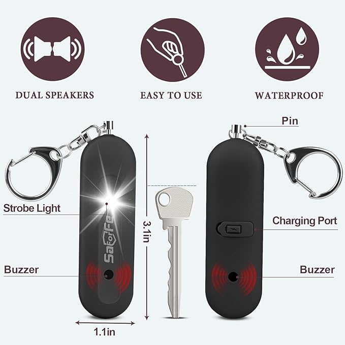 Personal Safety Alarm - Waterproof Rechargeable Security Alarm - 140dB Extra Loud Siren & Strobe Light - Self Defense Keychain - Gift for Women, Teenagers, College Girls, Seniors(Aqua+Black)