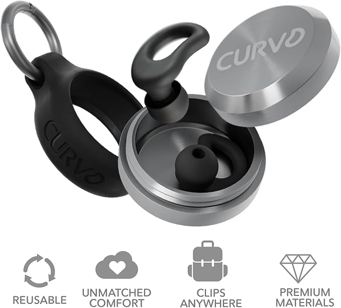 CURVD Everyday Earplugs + Case Clip Bundle, the Perfect earplug for Sleep, Travel, Noise Sensitivity/canceling + Case Clip Package Portable Waterproof Container & Silicone Sleeve for Ear Plugs(Black)