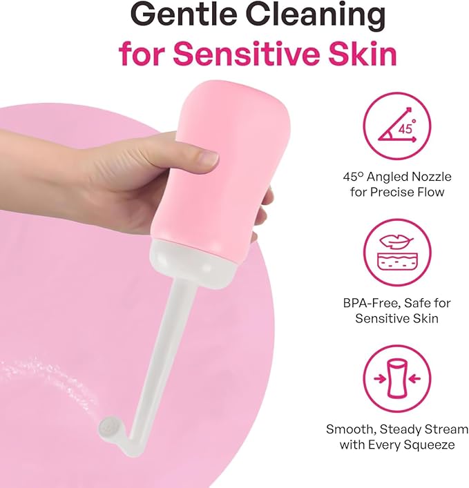 Portable Bidet Bottle for Women - Personal Upside Down Peri Bottle for Feminine Hygiene, Postpartum & Period Care with Angled Sprayer & Storage Bag - Perfect for Travel & New Moms (10 oz)