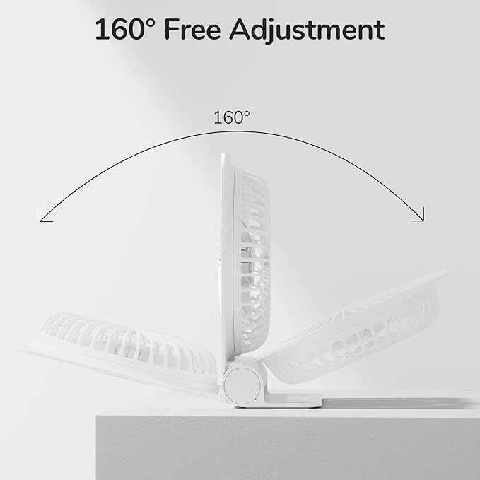 JISULIFE Small Desk Fan, Portable Travel with 4500mAh Battery, USB Rechargeable Folding Design for Flexibility, Strong Quiet Wind with 4 Speed Modes, Ideal Gifts for Office/Home/Camping - White