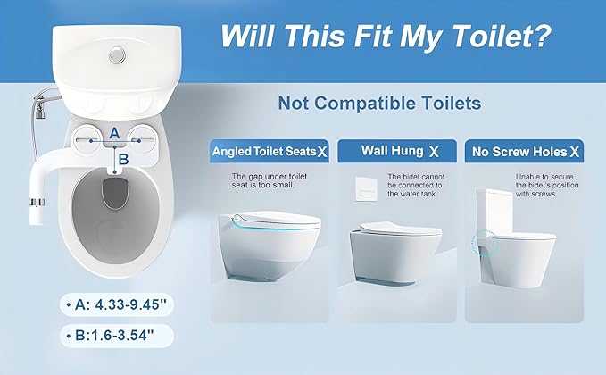 Bidet Attachment for Toilet, Ultra-Slim, Non Electric Dual Nozzle, Fresh Cold Water Spray Sprayer, Bidets Existing Toilets Seat, Baday Beday Badette Bedette, Feminine Rear Wash, Silver White