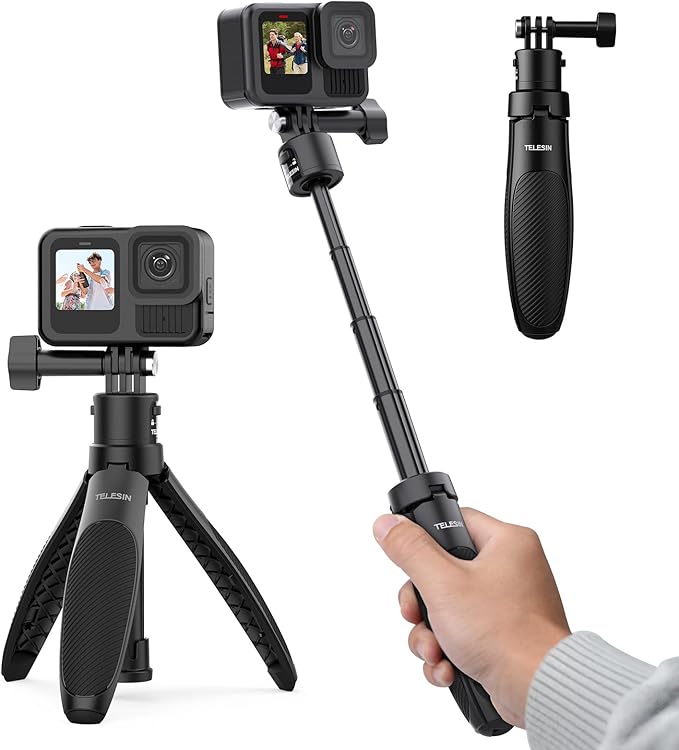 TELESIN 40cm/15.75'' Selfie Stick Tripod, Quick Release Portable Vlog Camera Selfie Stick Handle Grip Monopod for GoPro 13 12 11 10 Max/Insta360 X5/AKASO/DJI Osmo Action 6 5 pro Osmo Nano Accessories