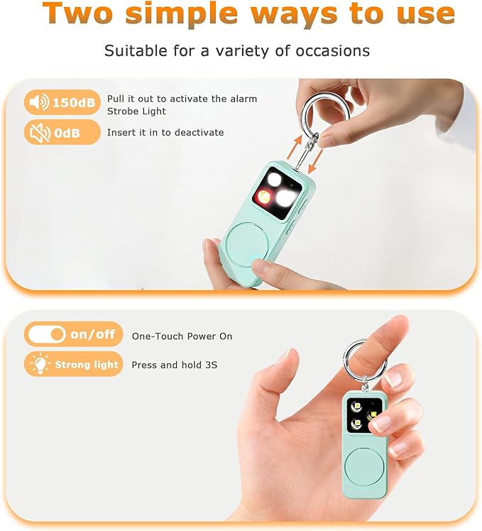 Personal Safety Alarm for Women, Rechargeable 150dB Keychain Alarm with Strobe Light and Pull Pin, Emergency Alarm for College Students, Travel, Walking, Campus Safety and Gift Giving