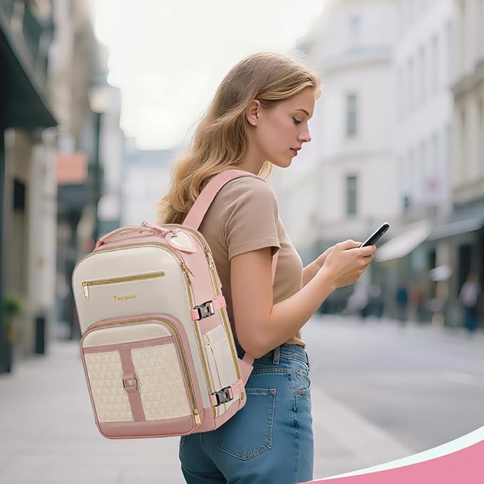 Taygeer Kids Travel Backpack for Airplane, Small Travel Backpack for Girls with Luggage Tags & Water Bottle Pocket, Underseat TSA Approved Airline Personal Item Bag for Women Teens Girls School, Pink