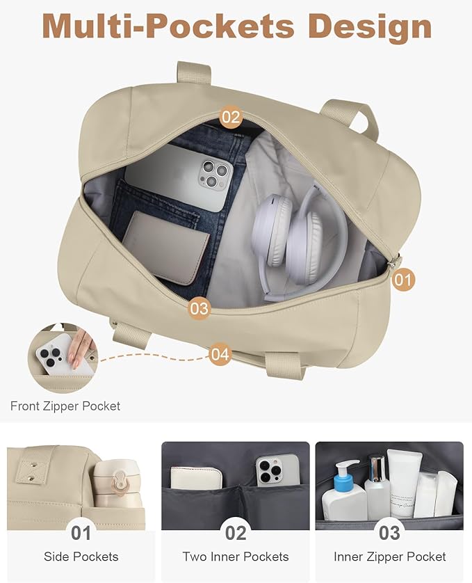 Pritent Travel Duffle Bag, Waterproof Weekender Overnight Hospital Bags for Women Men with Toiletry Bag Lightweight Carry on Personal Item Duffle Gym Bag for Travel, Airplanes, Sports