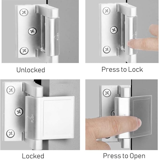 Hotel Security Door Lock with Stainless Steel Screws,Privacy Door Latch for in-Swinging Doors Extra High Home Door Security Lock(Silver-1 Pack)