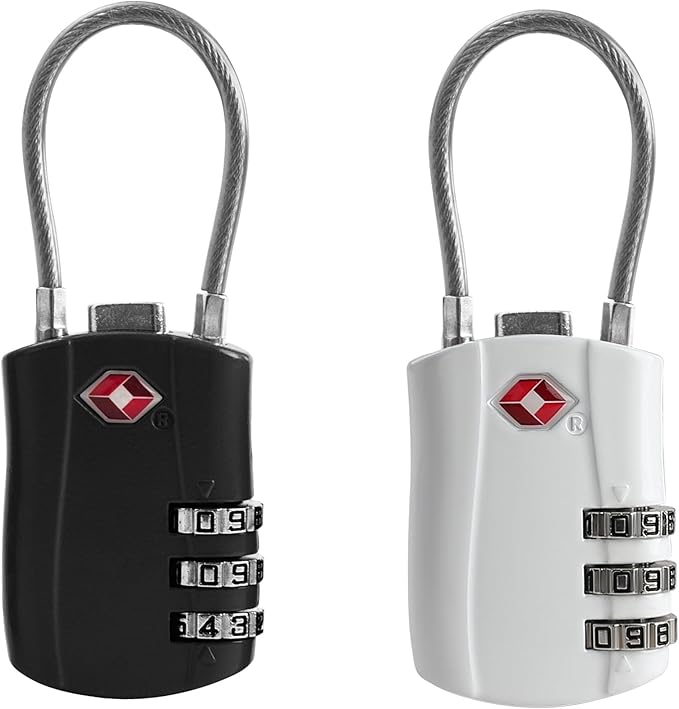 TSA Locks for Luggage, Small Combination Padlock with Cable, Travel Essentials Luggage Locks TSA Approved, Combo Padlock with Code, for Suitcase, Bag, Backpack Zipper, Gym Locker (2-Pack)