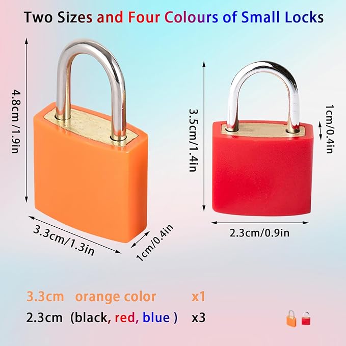 4 Pcs Suitcase Lock Small Luggage Locks with Keys Multi-Color Mini Padlock Plastic-Covered Copper Core Keyed Padlocks for Suitcase Backpack Bag Boxes Drawer Toolbox