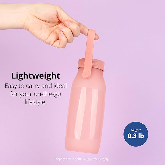 BLUE GINKGO Collapsible Water Bottle – Lightweight, Foldable Silicone Bottle for Travel, Hiking, and Camping (16.9oz, Made in Korea, Rose Pink)