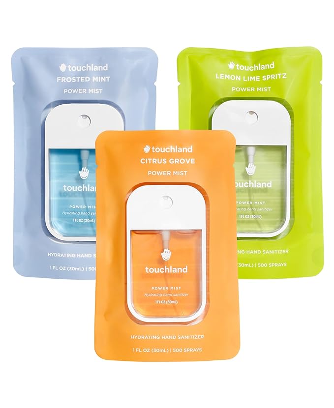 Touchland Hydrating Hand Sanitizer Spray – Fresh Trio Set (Frosted Mint, Citrus Grove, Lemon Lime) – 3 x 1 FL OZ Travel Size Mists