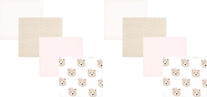 Hudson Baby Unisex Baby Cotton Flannel Receiving Blankets, Pink Taupe Bear, One Size (Pack of 2)