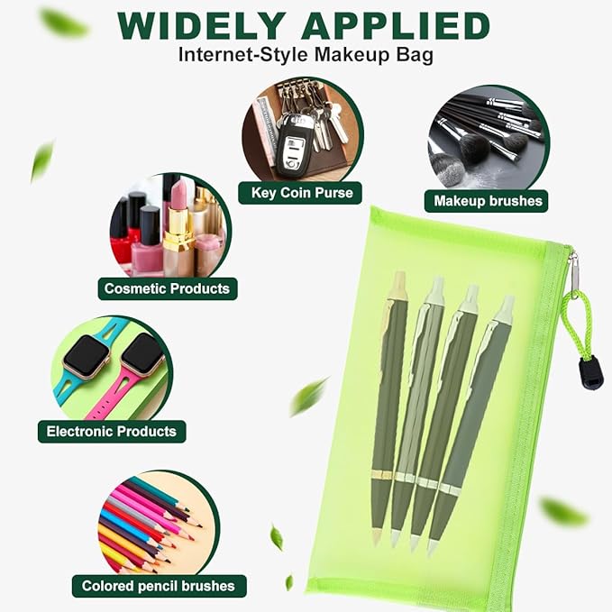 Happyupcity 2PCS Creen Mesh Nylon Storage Bag with Zipper Small Makeup Bag Toothbrush Toothpaste Cosmetic Tools Holder Portable Reusable Pocket for Travel Vacation Business Trip ColorRandom