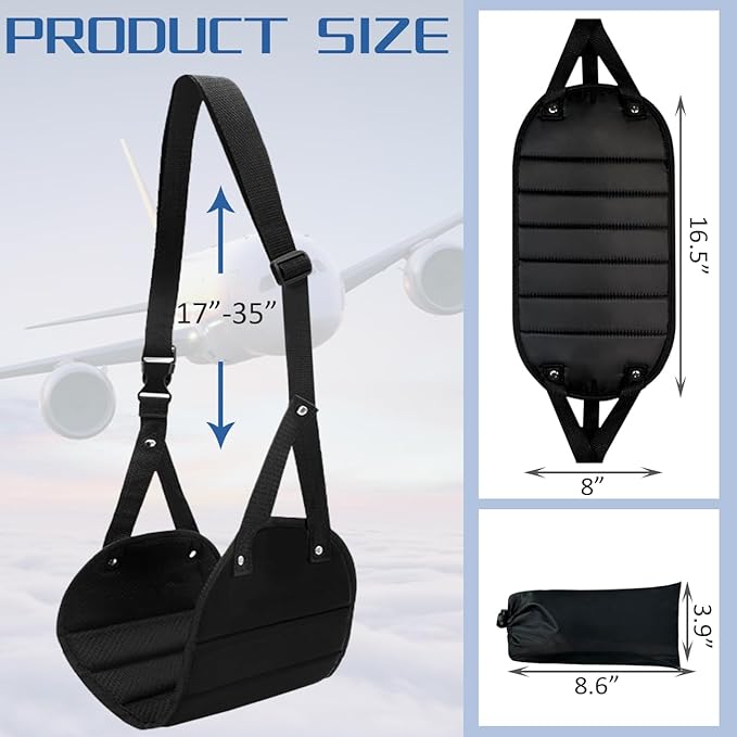 Airplane Foot Hammock (2 Pack), Upgraded Portable Foot Rest Air Travel Essentials,Height Adjustable Airplane Foot Hanger Footrest,Relieves Legs Pressure and Lower Back Soreness for Long Trip