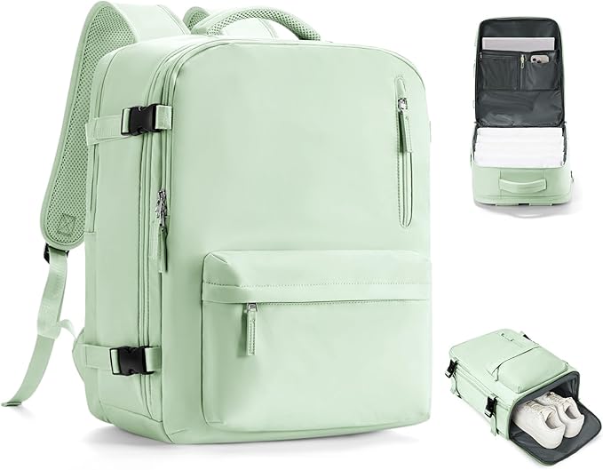 VGCUB Travel Backpack for Women Men for Spirit Airlines Personal Item Bag 18x14x8 Inches Laptop College Backpack,Waterproof Carry on Flight Approved Work Backpack Mochila de Viaje,Large Mint green