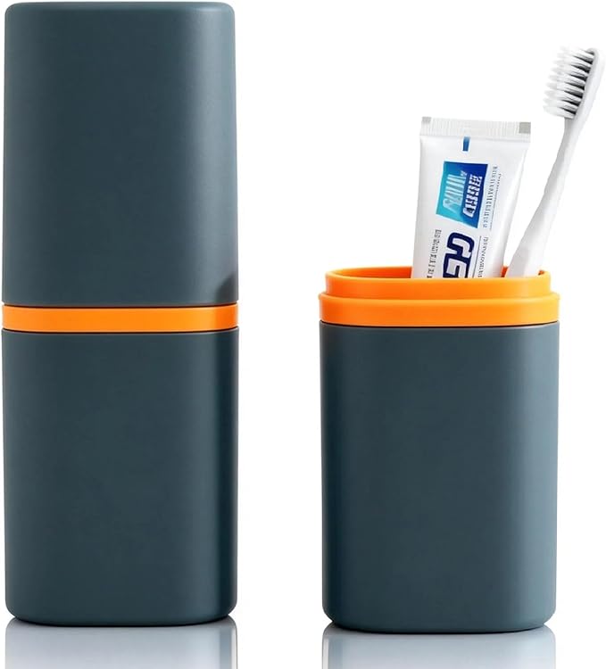 Travel Toothbrush Case, 2-in-1 Toothbrush and Toothpaste Travel Case with Rinse Cups, Portable Dustproof Covered Toothbrush Holder for Camping Business Trip School Gym