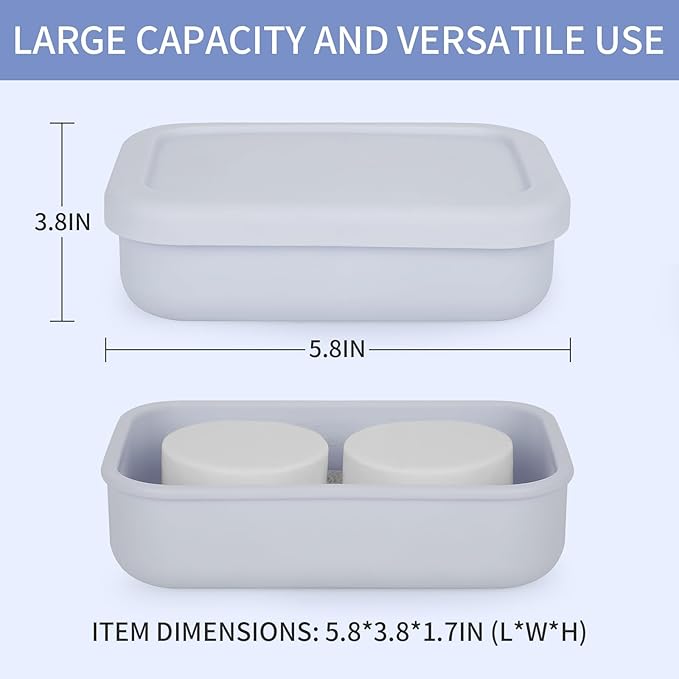 Leak Proof Travel Soap Case,Large Silicone Travel Soap Holder,Portable Soap Box with Drainage Layer,Bathroom Shatter Proof,Suitable for Travel, Bathroom, Camping, Gym(Light Gray)
