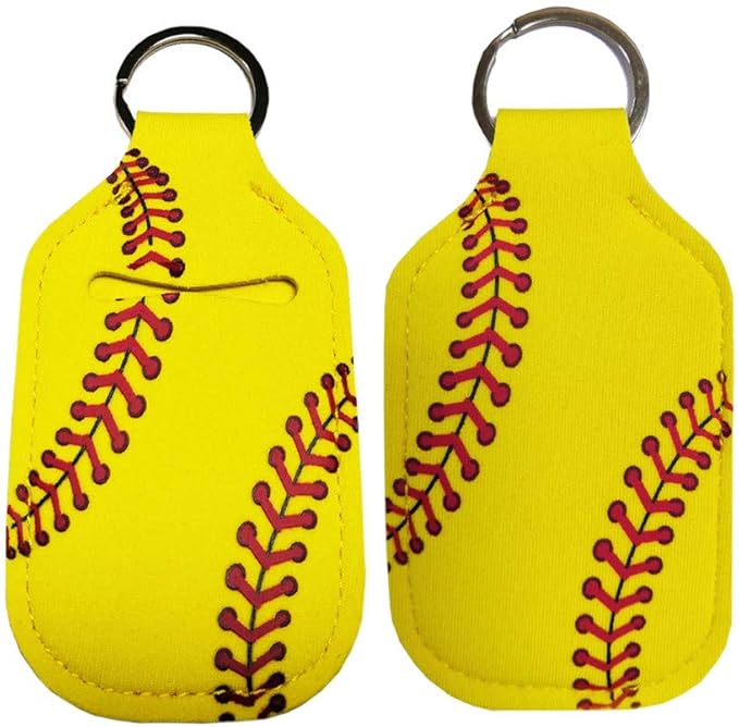 4 Piece Hand Sanitizer Bottle Holder Keyring-Ranxizy Neoprene Keychain for 30ML Gym Shampoo Lotion Soap Perfume and Liquids Travel Containers,Yellow Baseball