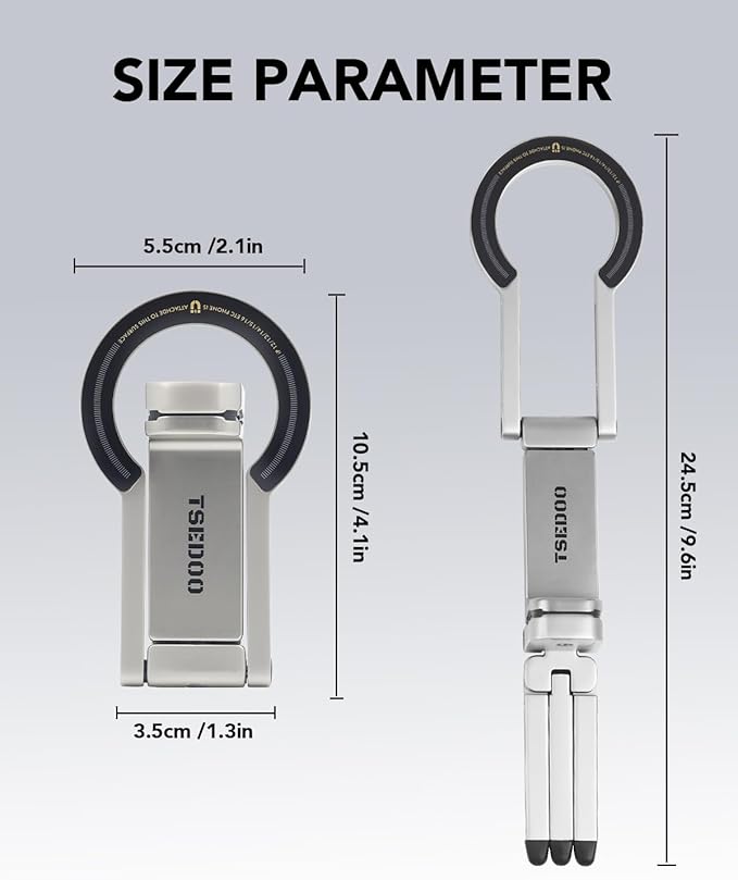 Magnetic Tripod for iPhone - Foldable Mini Pocket Phone Stand, Portable Selfie Stick Handle Grip with 360°, Airplane Travel Essentials, Phone Holders for Your Car and Gym (Silver)