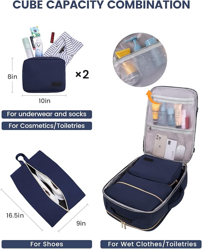 LOVEVOOK 50L Large Travel Backpack for Women & Men, Carry on Backpack Airline Approved, Waterproof Travel Essentials fits 18" Laptop, TSA Personal Item Bag Sports Backpack with 3 Packing Cubes