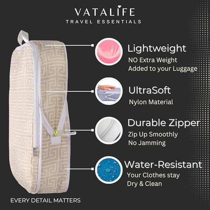 Boho Packing Cubes Luggage Organizer Bags for Suitcase & Backpack, Compression Packing Cubes for Travel, Lightweight Luggage Organizers, Travel Cubes for Packing, Vacation Essentials, 3pc Set - Beige