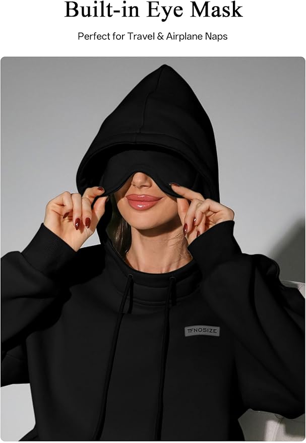 Travel Hoodie – Built-In Eye Mask, Multiple Pockets, Unisex Pullover Sweatshirt for Airplane, Sleep & Lounge