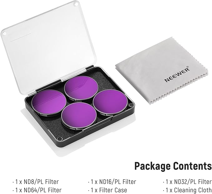 NEEWER ND/PL Filter Set Compatible with DJI Osmo Action 3/4/5 Pro, 4 Pack ND8/PL+ND16/PL+ND32/PL+ND64/PL Neutral Density Polarizing Action Camera Accessories Multicoated HD Optical Glass, FL-A77