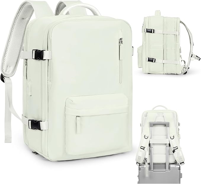 VGCUB Large Travel Backpack Bag for Women Men,Carry on Backpack,17 Inch Laptop Business Work Waterproof Backpack with Laptop Compartment,Person Item Flight Approved,Mochila de Viaje,White Expandable