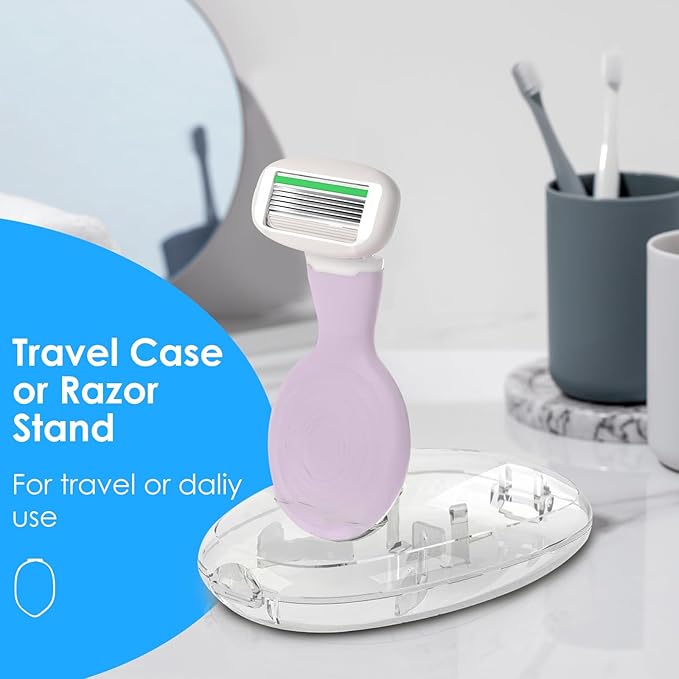 Travel Essentials Razors for Women, 5-Blade Womens Razors for Shaving, Travel Size Toiletries Women Razor Kit, Includes 1 Mini Handle with 3 Refills & 1 Case, Extra Smooth Shave (Lavender)
