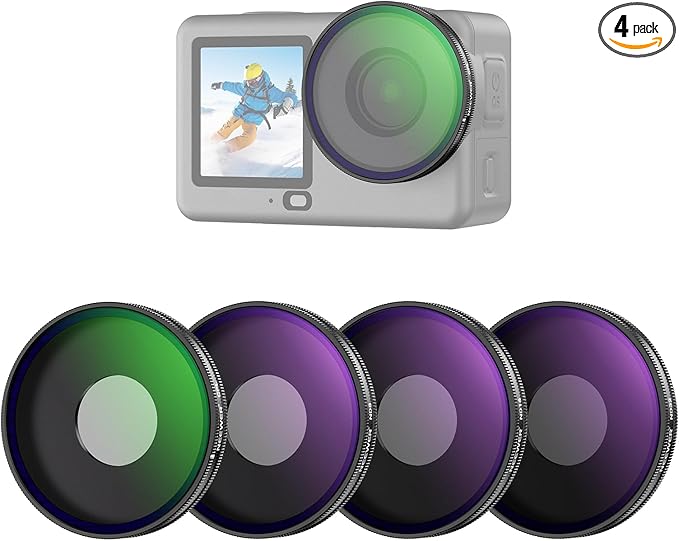 NEEWER CPL + ND Filter Set Compatible with DJI Osmo Action 6 Only, 4 Pack ND8/16/32 Adjustable Circular Polarizing, Lens Polarizer, Screw On Multicoated Action Camera Photography Accessories, FL-B100