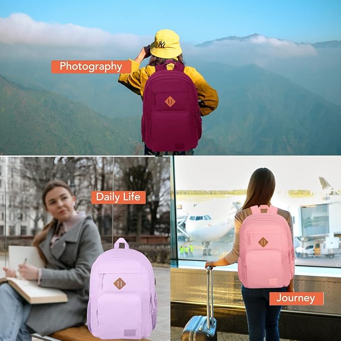 KEOFID Classic Anti-Theft Laptop Backpack for Men and Women, Burgundy, 17.3" x 12.6" x 7.2"
