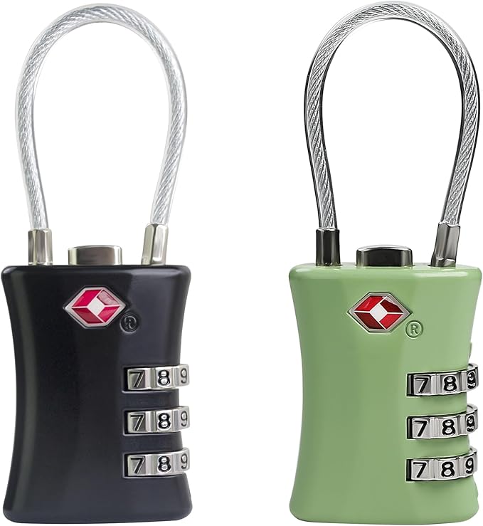 Luggage Locks TSA Approved, Airplane Travel Essentials, TSA Locks for Luggage, Suitcase, Anti Theft Small Padlock Combination, Mini Cable Padlock for Backpack, Bag Zipper, Case, Tool Box