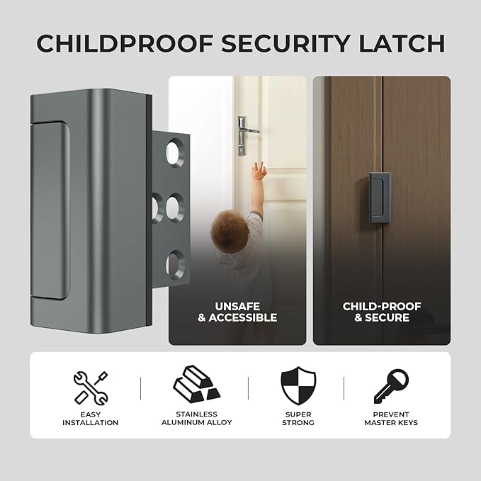 Greatalent 6Pack Home Security Door Reinforcement Lock Childproof, Door Locks for Kids Safety, Door Lock Latch Stopper for Front Door Inside Top of Door, Aluminum Construction Finish