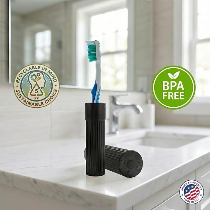 American Comb Toothbrush Holder - Black, Made in USA, with Ventilation Holes, for Toothbrush Covers, Toothbrush Holder, Toothbrush Soft, Durable Design, Hygienic Bathroom Accessory