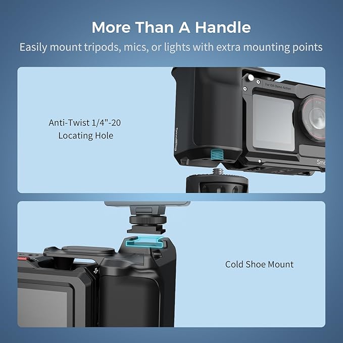 SMALLRIG Street Photography Handle for DJI Osmo Action 5 Pro/ 4/3, Quick Release, Shutter Button, Cold Shoe, Wrist Strap,1/4 Threaded Hole, Camera Grip Holder for DJI OEM Cages - 5826