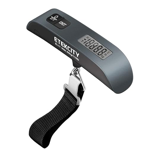 Etekcity Luggage Scale, Travel Essentials, Digital Suitcase Weight Scales for Travel Accessories, Hanging Baggage Scale with Temperature Sensor, Rubber Paint, 110 Pounds, Battery Included,Grey