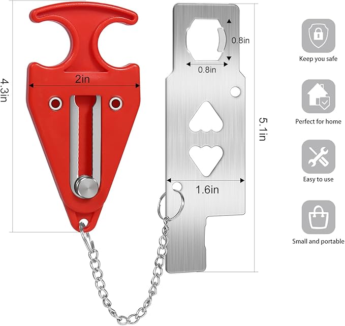 Portable Door Lock for Travel Door Lock Hotel Room Security Devices Apartment Jammer Additional Safety for Traveling Home College upgrade (Red combination)