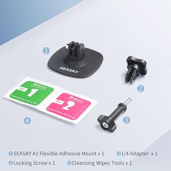 SEASKY A1 Flexible Adhesive Helmet Mount Genuine 3M for GoPro Hero13/12/11/10/9/8 DJI Action 5 Pro 4 3 2 OSMO360 Insta360 X5 X4 X3 Ace Pro 2 Sports Camera Accessories Flat Curved Surfaces