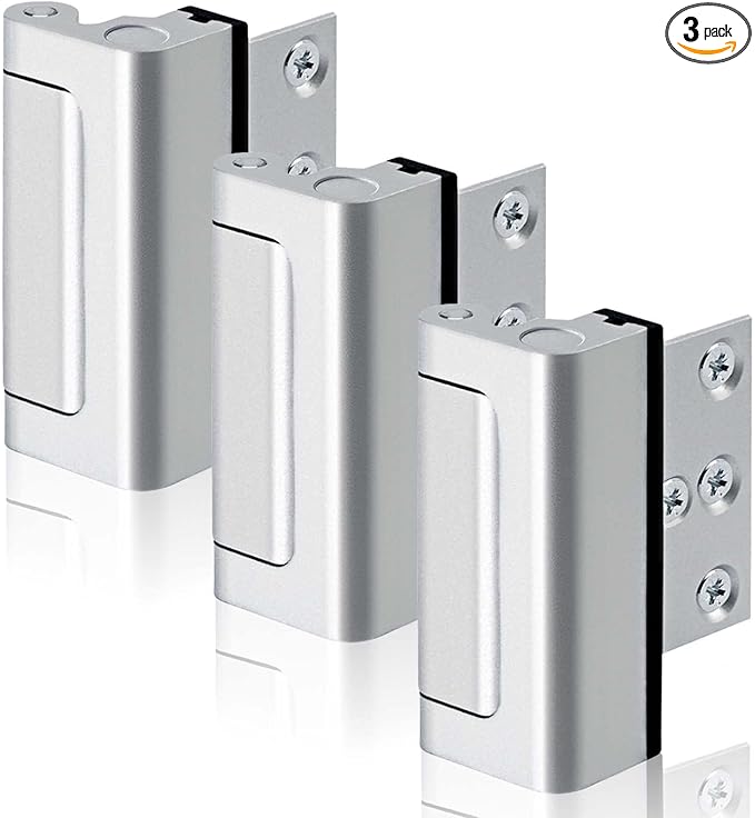 GreaTalent 3PACK Home Security Door Reinforcement Lock Childproof, Add High Security to Home Prevent Unauthorized Entry, Aluminum Construction Finish, Frame Lock, Silver