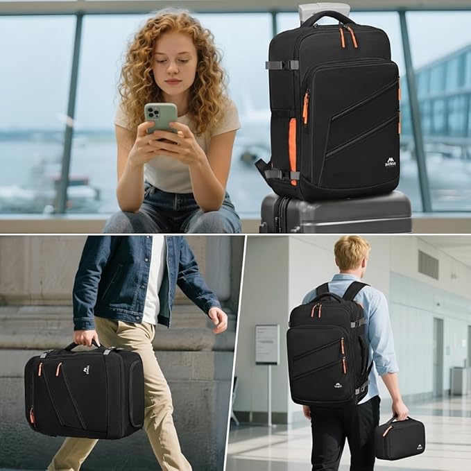 MATEIN Carry on Backpack for Airplanes, 40L Travel Backpack Airline Approved with Shoe Compartment Detachable, Water Resistant Large Carry on Bag with Wet Pocket for Flight Essentials, Fits 17" Laptop