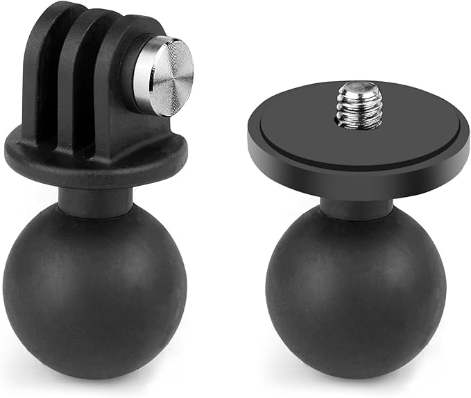GEPULY 2pcs 1''/25mm Ball Head Mount 1/4"-20 Threaded Stud+Tripod Adapter for Gopro Hero Series/AKASO/Insta360/DJI OSMO Action Camera, Fit RAM Ball Head Mount B Size Double Socket Arm