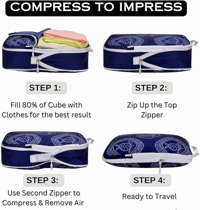 Extra Large Compression Packing Cubes for Checked Luggage, Lightweight Suitcase Organizers & Space Saver Bags - Travel Cubes for Packing - Travel Essentials - 2 Piece Set, Size XL - Blue Turtle