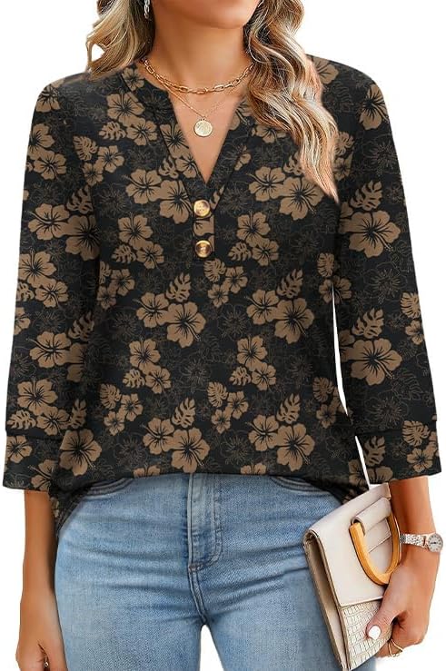 OFEEFAN Womens Tops 3/4 Sleeve Henley Shirts for Women Summer Outfits Fashion Clothing