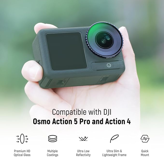 NEEWER ND Filter Kit Compatible with DJI Osmo Action 5 Pro/4, Variable ND8-32 (3-5 Stops) + CPL + Black Diffusion 1/4 Screw On Filter Multicoated HD Optical Glass Action Camera Accessories, FL-52