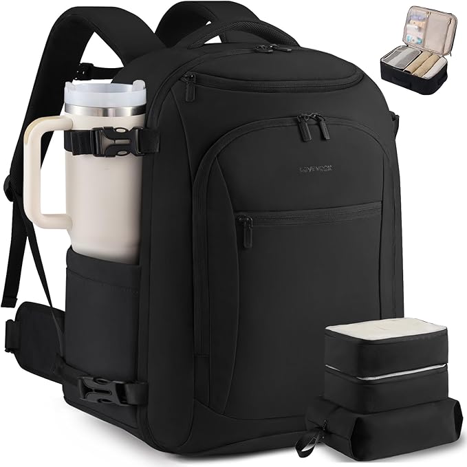 LOVEVOOK 50L Travel Backpack for Women & Men,Airline Approved Carry On Backpack with 3 Packing Cubes,TSA Waterproof Personal Item Bag,Weekender Overnight Essentials Backpacks fits 20" Laptop