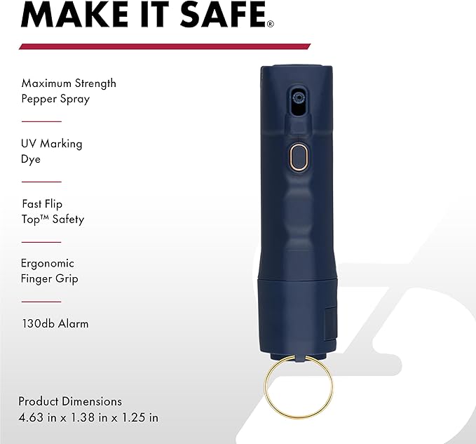 Sabre 2-in-1 Pepper Spray with 130dB Personal Alarm, Alert and Defend with One Press, Fast Flip Top Safety with Finger Grip and Tuck-Away Keyring, Maximum Strength, UV Marking Dye