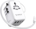 ORICO Universal Travel Adapter 100W GaN International Power Adapter with 2 AC, 3 USB-C and 2 USB-A Ports, Built-in Retractable USB-C Cable, European Travel Plug Adapter for Eu US UK AU &200+ Countries