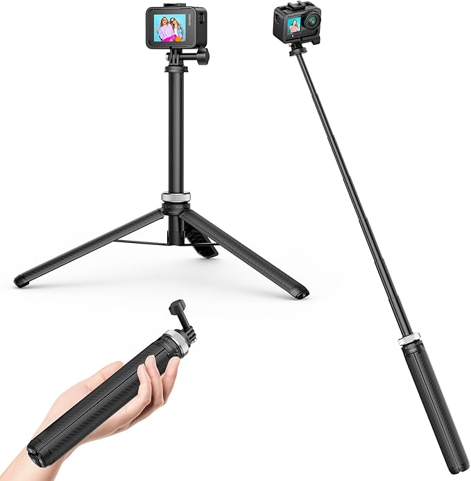 AKASO 63"/160cm Selfie Stick Extendable Tripod Stand Action Camera Accessories for GoPro Hero 13/12/11, DJI Osmo Action 5/4/3, AKASO EK7000/Brave 4/Brave 7 LE/Brave 8 and ODDV, ICEFOX Action Cameras